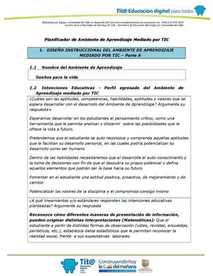 Planificador Ambiente De Aprendizaje Sueños Para La Vida