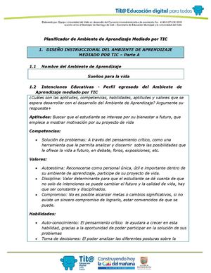 Planificador Ambiente De Aprendizaje Sueños Para La Vida Final