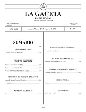 Gaceta No 153 Viernes 14 De Agosto 2015