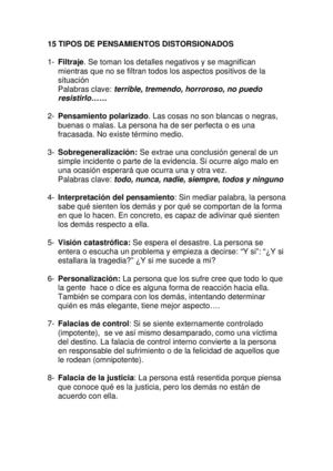 Pensamientos Distorsionados Y Reestructuracion Cognitiva