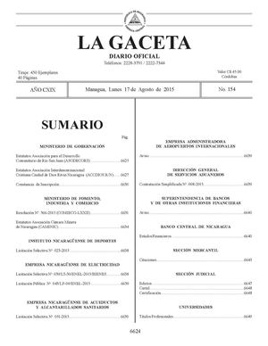 Gaceta No 154 Lunes 17 Agosto 2015
