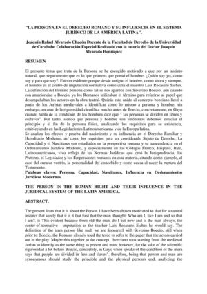 La Persona En El Derecho Romano Y Su Influencia En El Sistema Jurídico De La América Latina