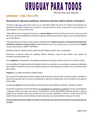 Descuentos En Turismo Para Estudiantes Profesores  Y Jovenes Viajeros En Uruguay Con ....