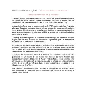 Lechiga Cultivada en el Espacio