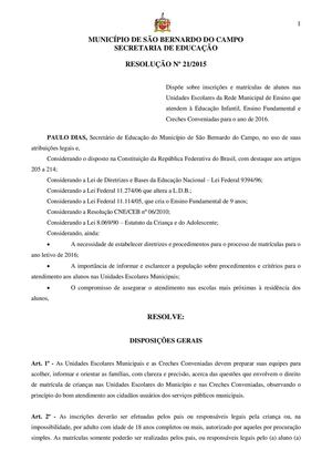 Resolução sobre Inscrições e  Matrículas 2016