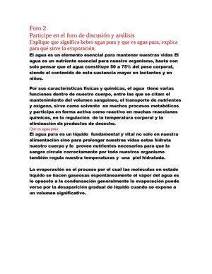 Foro NO.2 Fisico Quimica explique significa beber agua pura