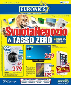 Volantino Euronics Via Lattea dal 27 agosto al 16 settembre 2014