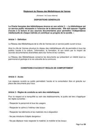 Reglement Du Reseau Des Mediatheques De Vannes2015