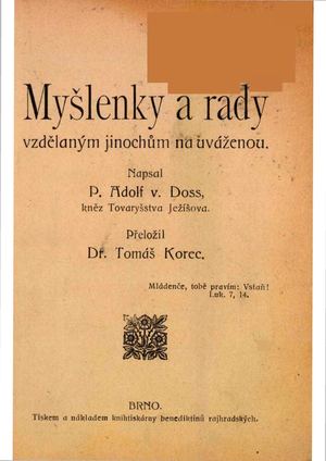 Myšlenky a rady vzdělaným jinochům na uváženou 1 a 2 Doss Adolf von, 1921