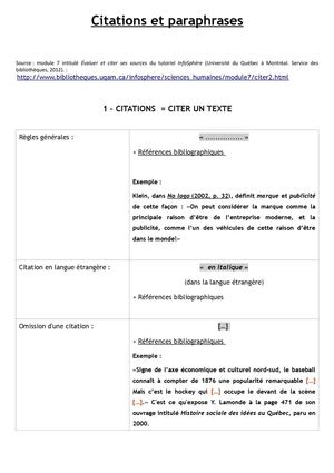 Citation et Paraphrase  : mode d'emploi
