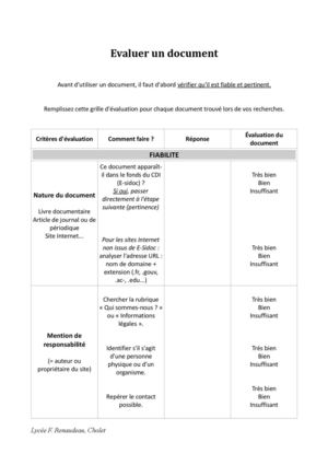 Grille éValution Document Fiabilité Et Pertinence
