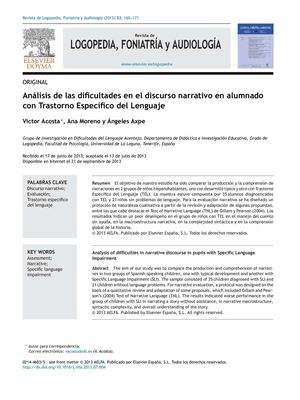 Analisis De Las Dificultades En El Discurso Narrativo En Alumnado Con Tel