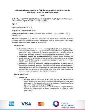 TÉRMINOS Y CONDICIONES DE ACTIVACIÓN “GANA MILLAS O BONOS CON LAS TARJETAS DE CRÉDITO DE BANCO GUAYAQUIL”