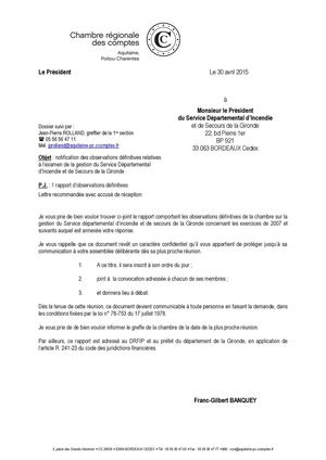 Rapport d'observations CRC SDIS 33 juillet 2015
