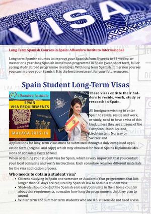 Study Visa For Spain Long Term Spanish Courses