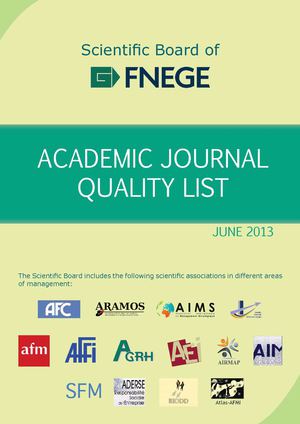 FNEGE Academic Journal Quality List - 2013 Edition