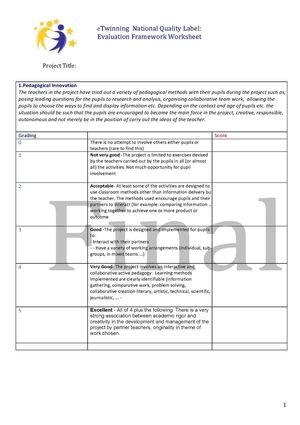 Quality Label Criteria Revision Final 2014