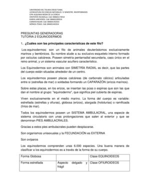 Preguntas Generadoras Tutoria 2 Equinodermos