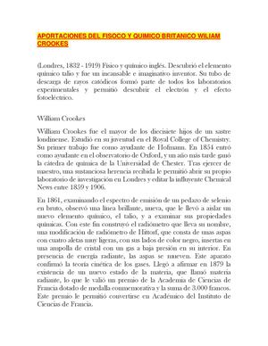 APORTACIONES DEL FISOCO Y QUIMICO BRITANICO WILIAM CROOKES