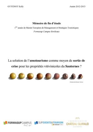 La solution de l’œnotourisme comme moyen de sortie de crise pour les propriétés vitivinicoles du Sauternes ?