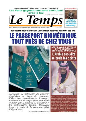 Le Temps d'Algérie Edition du Lundi 7 septembre 2015