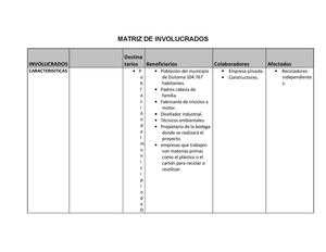 Matriz De Involucrados