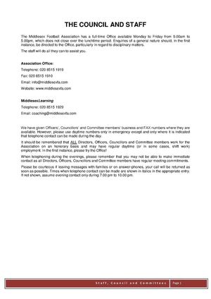 Middlesex FA E-Handbook Chapter 2: Staff Council and Committees