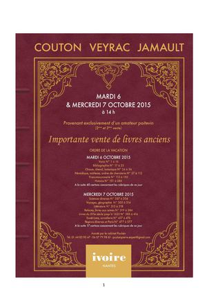 BELLE VENTE DE LIVRES - Mercredi 07 octobre 2015 à 14H: