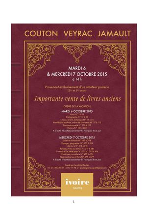 BELLE VENTE DE LIVRES - Mardi 06 octobre 2015 à 14H: