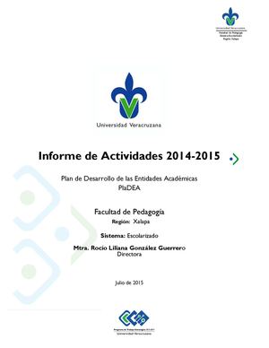 Facultad De Pedagogía Xalapa Escolarizado Informe De Actividades 2014 2015
