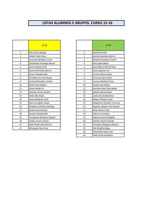 Listado de clases 15 16
