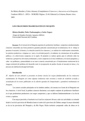 Bendini Los Crianceros Trashumantes En Neuquen