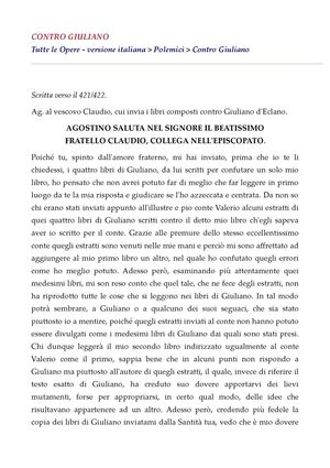 Contro Giuliano Di S Agostino Di Ippona 1^ Parte