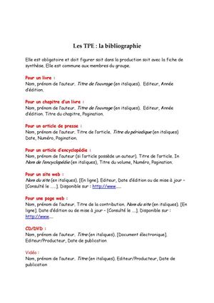 Normes pour éditer une Bibliographie