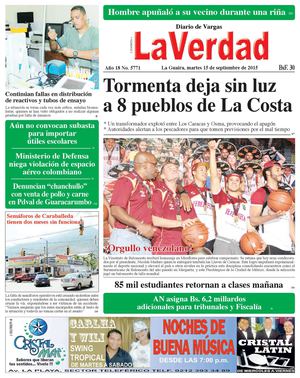 La Guaira, martes 15 de septiembre de 2015 Año 18 No. 5771
