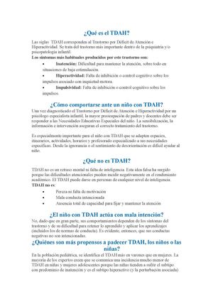Preguntas Sobre Tdah