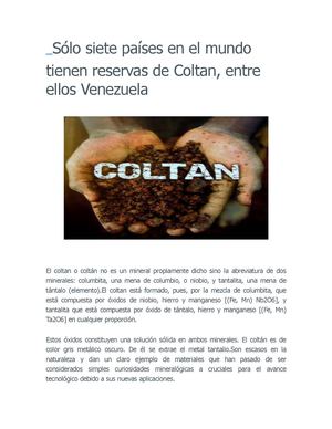 Sólo Siete Países En El Mundo Tienen Reservas De Coltan