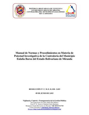 Manual De Normas Y Procedimientos En Materia De Potestad Investigativa De La Contraloría Del Municipio Eulalia Buroz Del Estado Bolivariano De Miranda