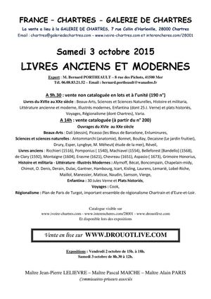 LIVRES ANCIENS ET MODERNES - Samedi 03 octobre 2015 à 9H30 ET 14H: