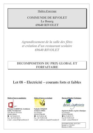 Rivolet Page De Garde Dpgf Lot 08 Electricite Courants Forts Et Faibles Le 30 07 2015 Modifie Le 17 09 2015