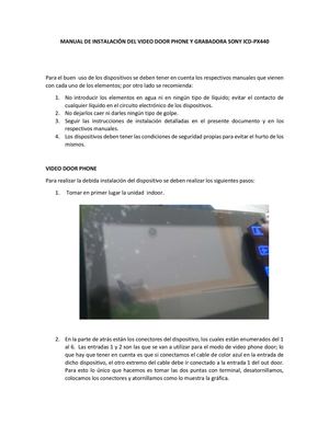 Manual De Instalación Del Video Door Phone Y Grabadora Sony Icd