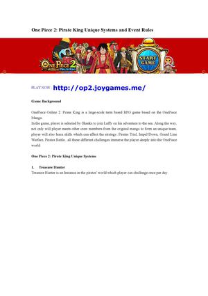 One Piece 2 Pirate King Unique Systems And Event Rules