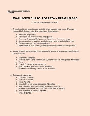 Evaluación Curso Pobreza Y Desigualdad (3° Medio)