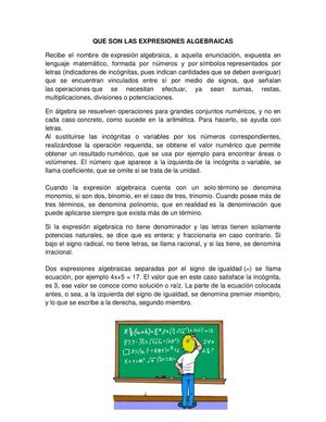Que Son Las Expresiones Algebraicas