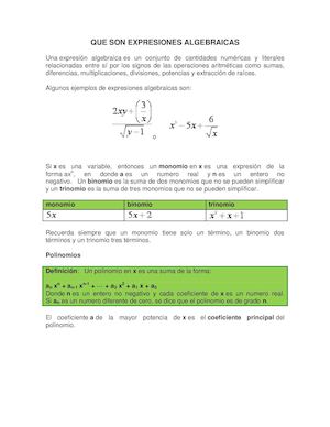 Que Son Expresiones Algebraicas