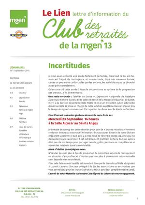 Lettre d'information du club des retraités - septembre 2015