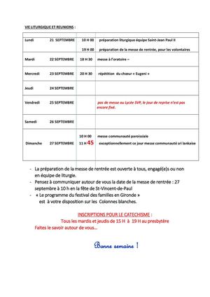 Informations Hebdo 21 Au 27 Septembre 2015