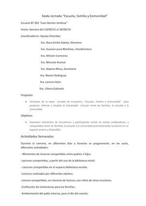 2015 Jornada Familia Escuela Y Comunidad Modelo Plani Setiembre