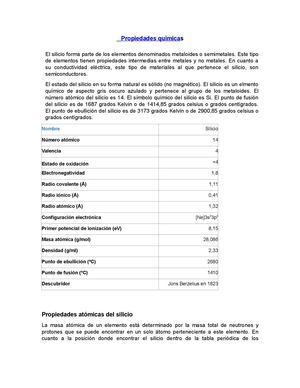 Propiedades Físicas Y Químicas Del Silicio