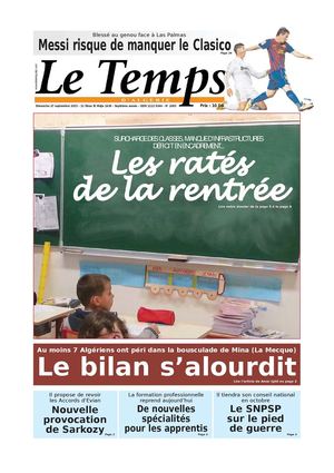 Le Temps d'Algérie Editions du Dimanche 27 Septembre 2015